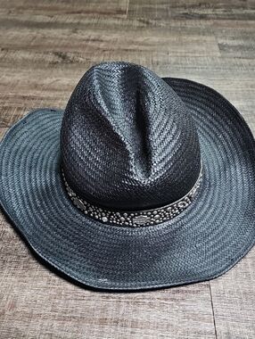 Harley-Davidson Black Straw Hat with Beaded Detail